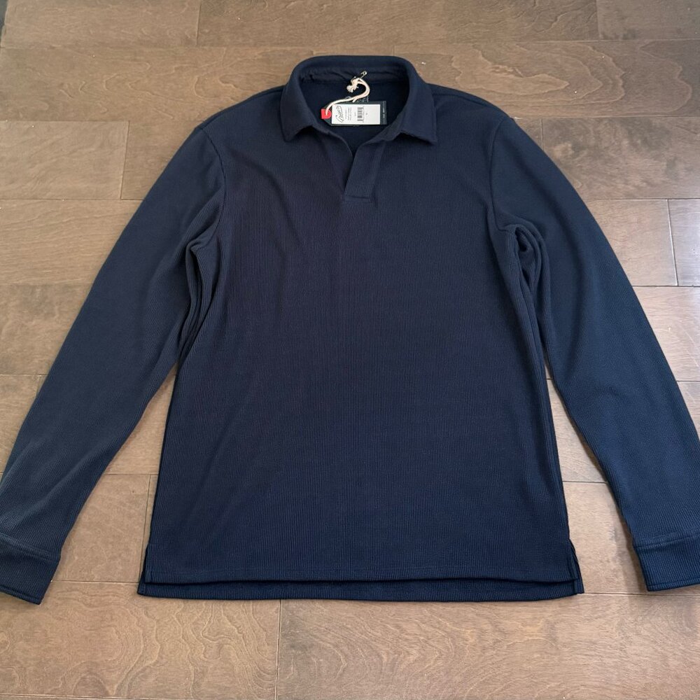 Grayers Waffle Johnny Collar Long Sleeve Polo Shirt NWT (Navy, Sz M)